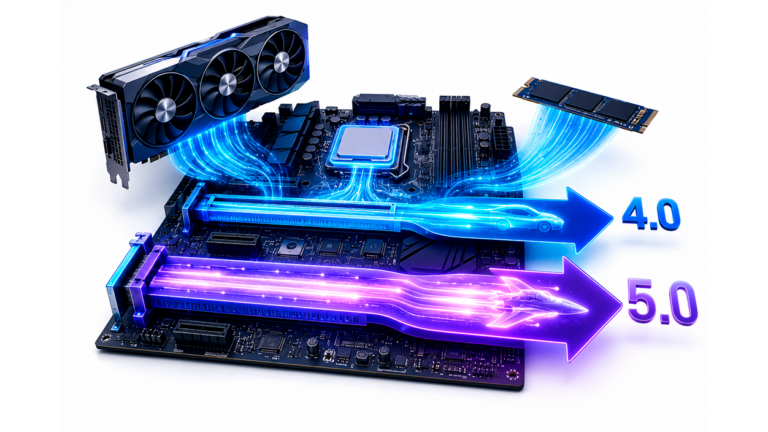 Comparación entre PCIe 4.0 y PCIe 5.0 en un ordenador moderno