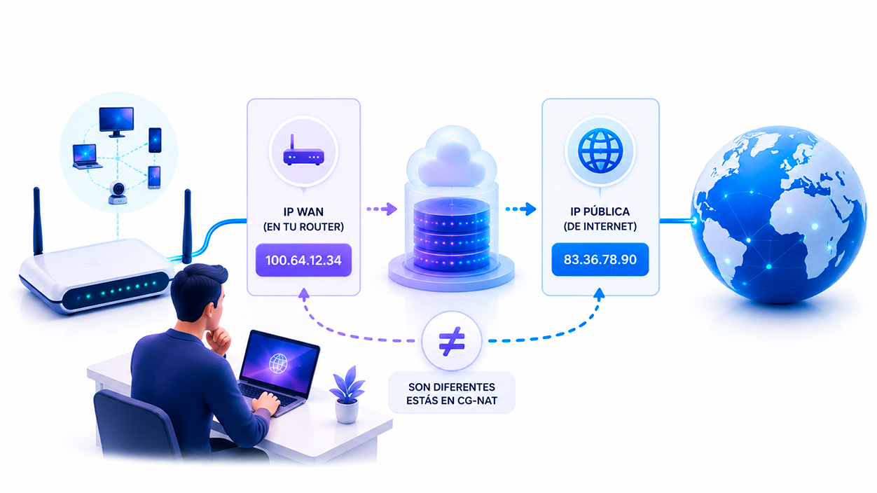 Comprobación de IP pública y dirección WAN para detectar CG-NAT