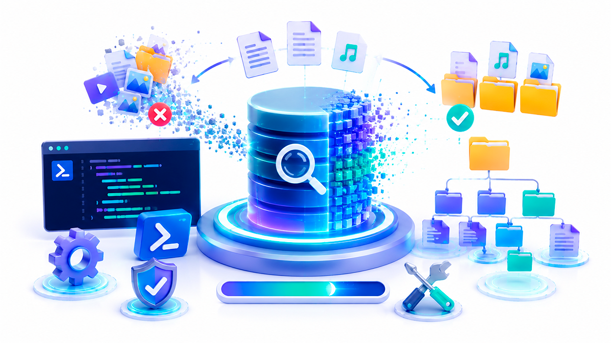 Ilustración de herramientas de diagnóstico revisando y reparando los servicios de búsqueda de Windows.