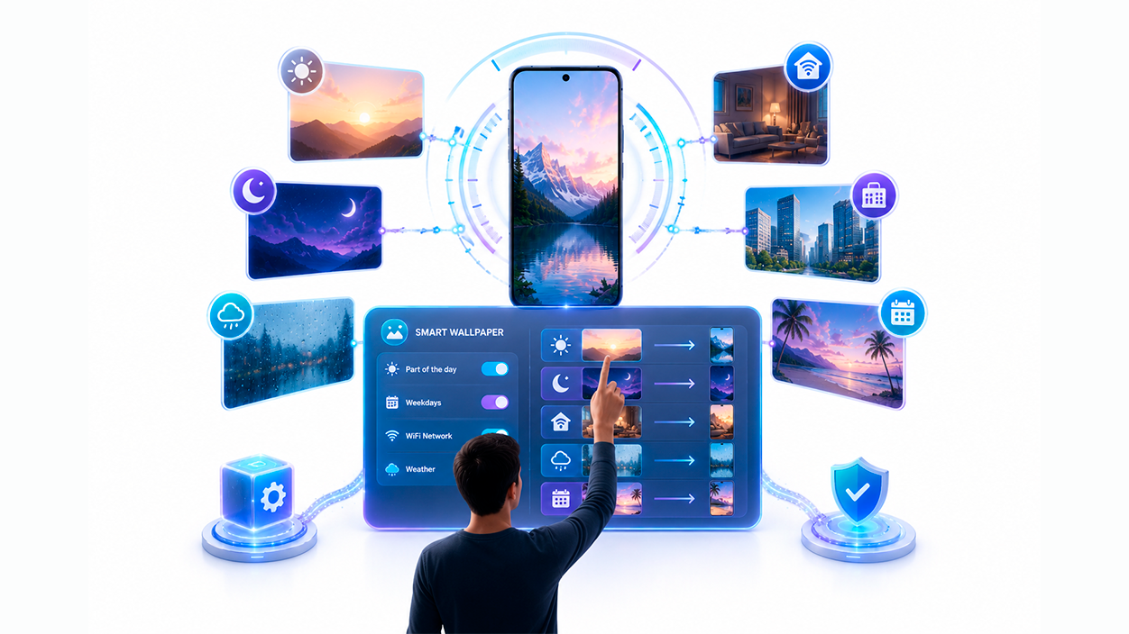 Fondos de pantalla que cambian según la hora, ubicación, WiFi o clima en Smart Wallpaper