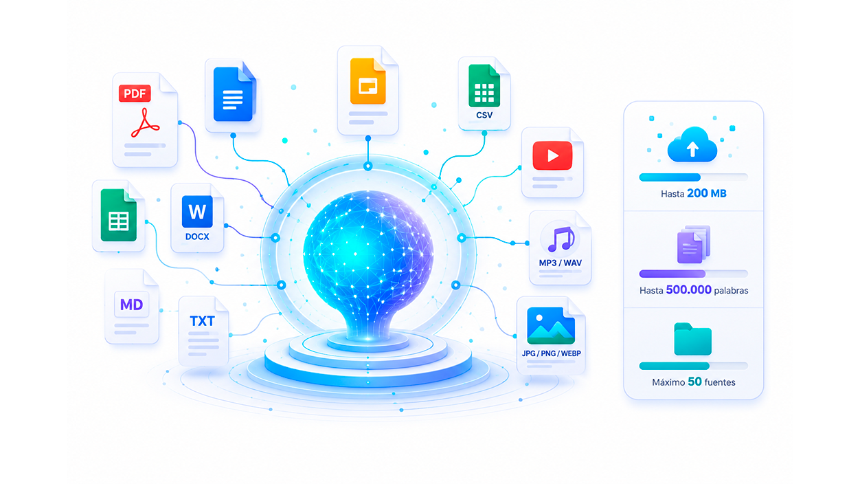 Formatos compatibles y límites de NotebookLM