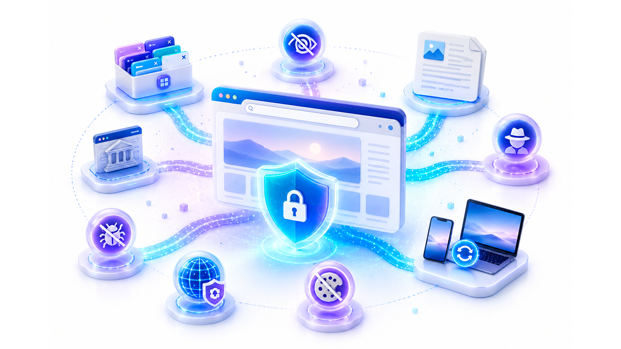 Herramientas de privacidad, seguridad y organización en un navegador web