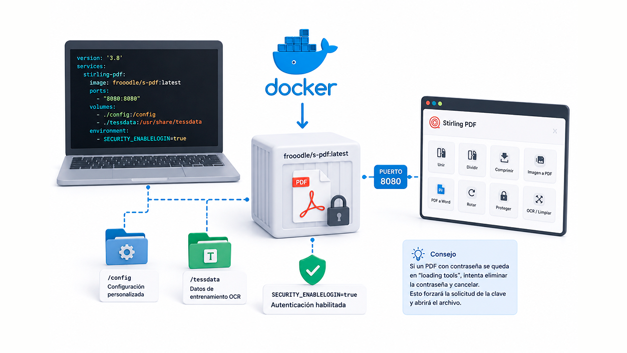 Instalación y despliegue de Stirling PDF mediante Docker
