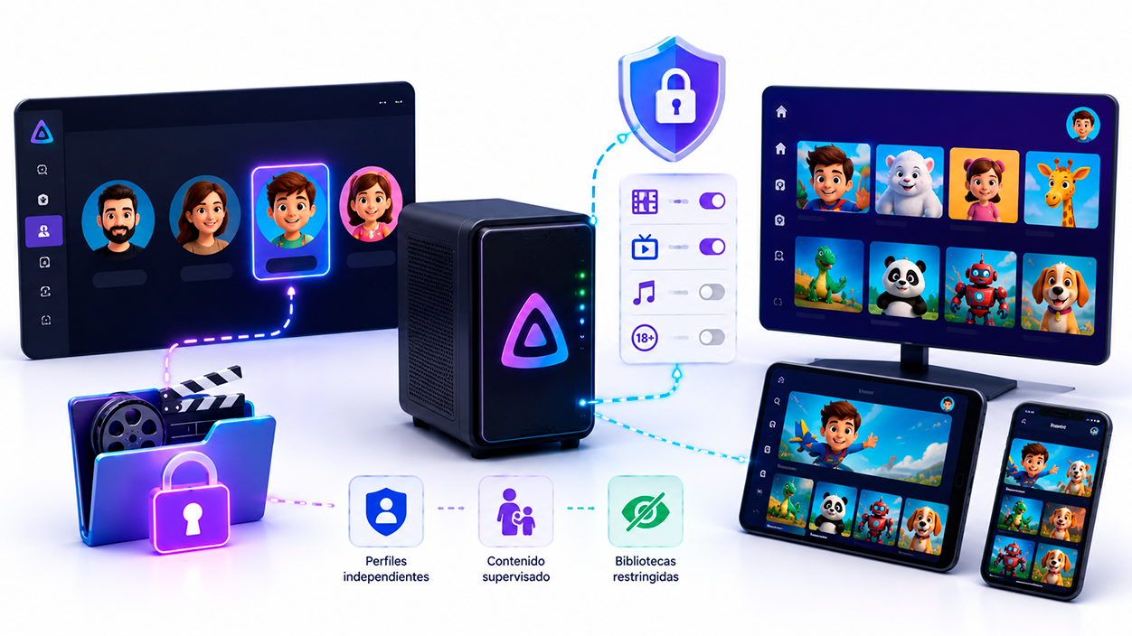 configurar perfiles infantiles y control parental en Jellyfin