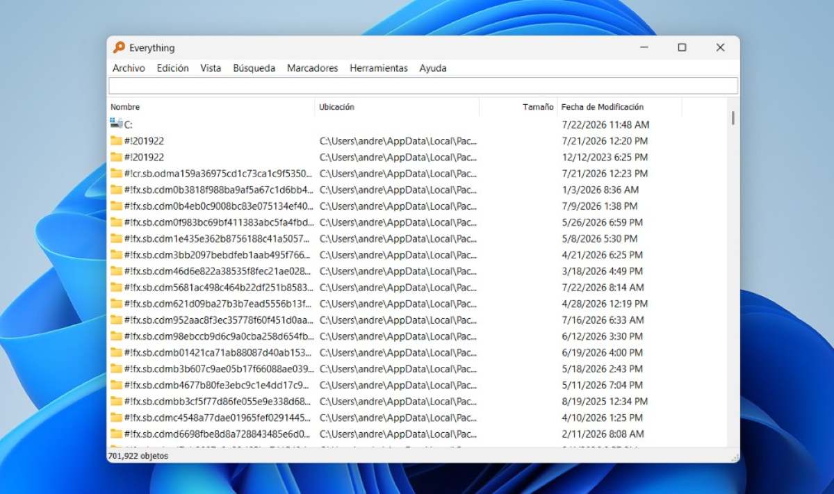 Aplicación Everything en Windows