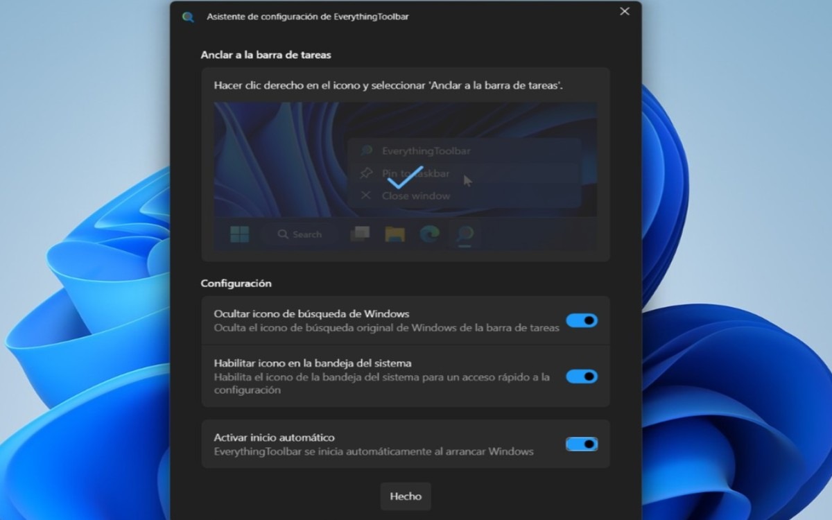 configuración inicial de EverythingToolbar