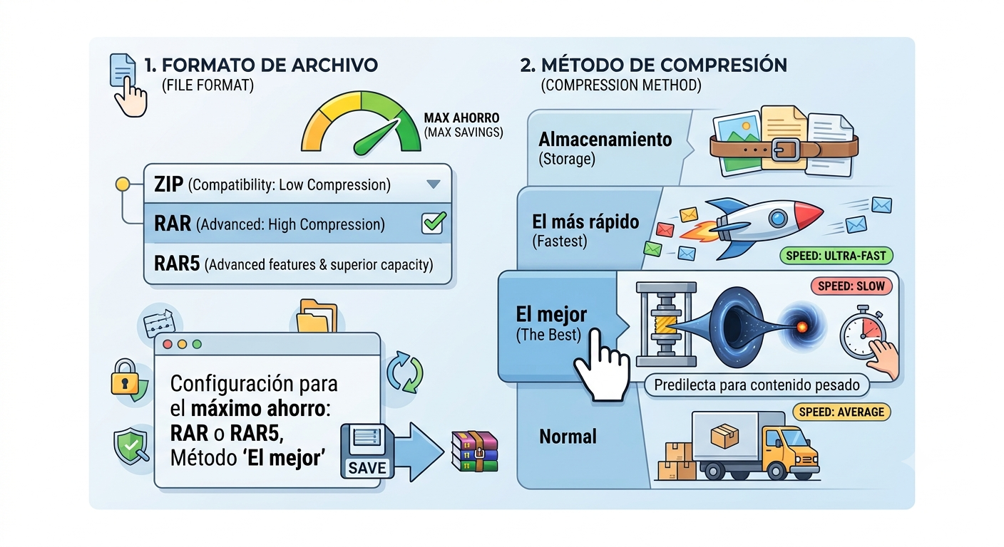 Configuración paso a paso para que winrar comprima al maximo