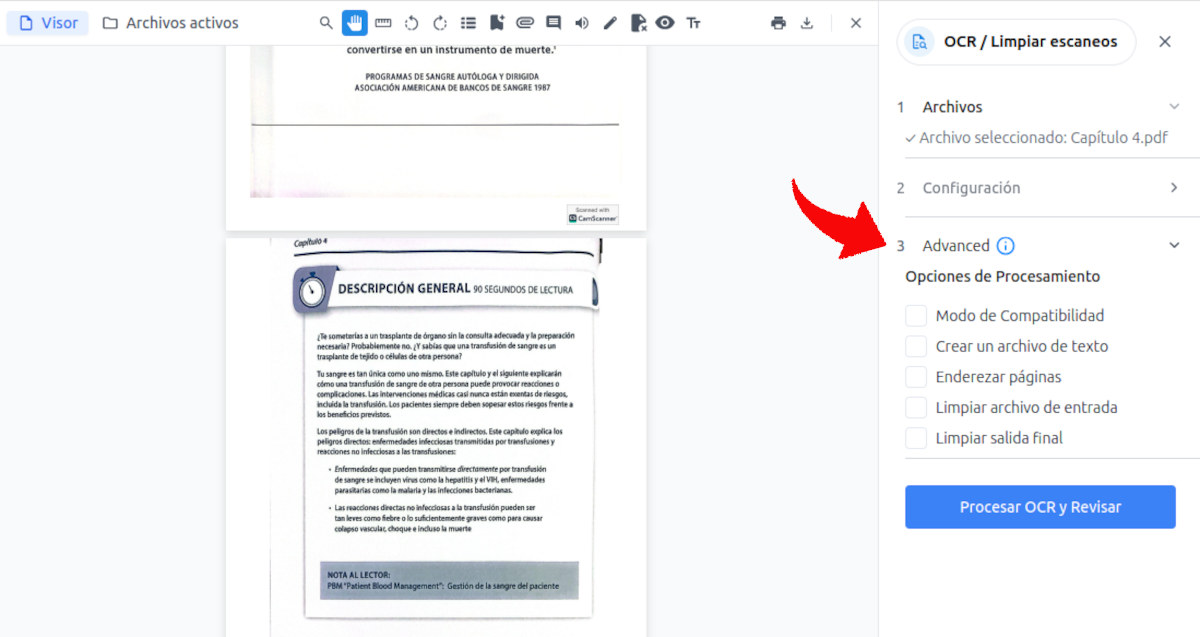 Configuración avanzada de parámetros de reconocimiento OCR Stirling PDF