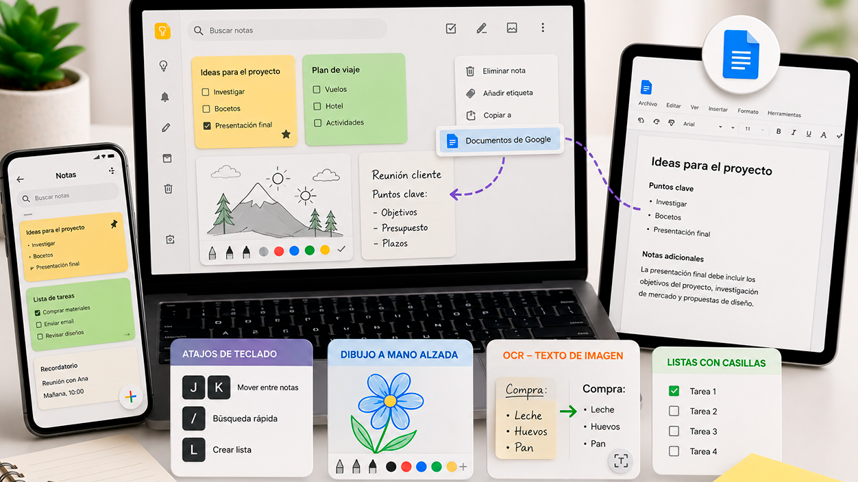 Funciones avanzadas y atajos de productividad en Google Keep