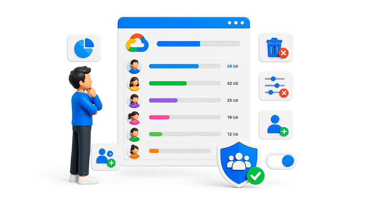 Gestión y control del espacio en familia de Google One