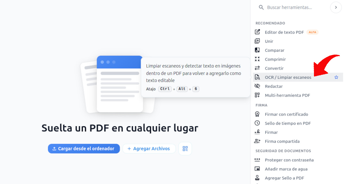 Herramienta OCR en Stirling PDF