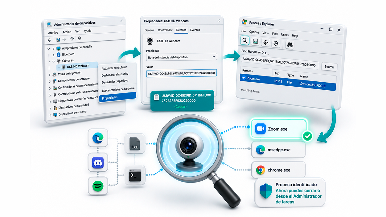 Localizar el proceso exacto para saber qué programa está usando la webcam en Windows con Process Explorer