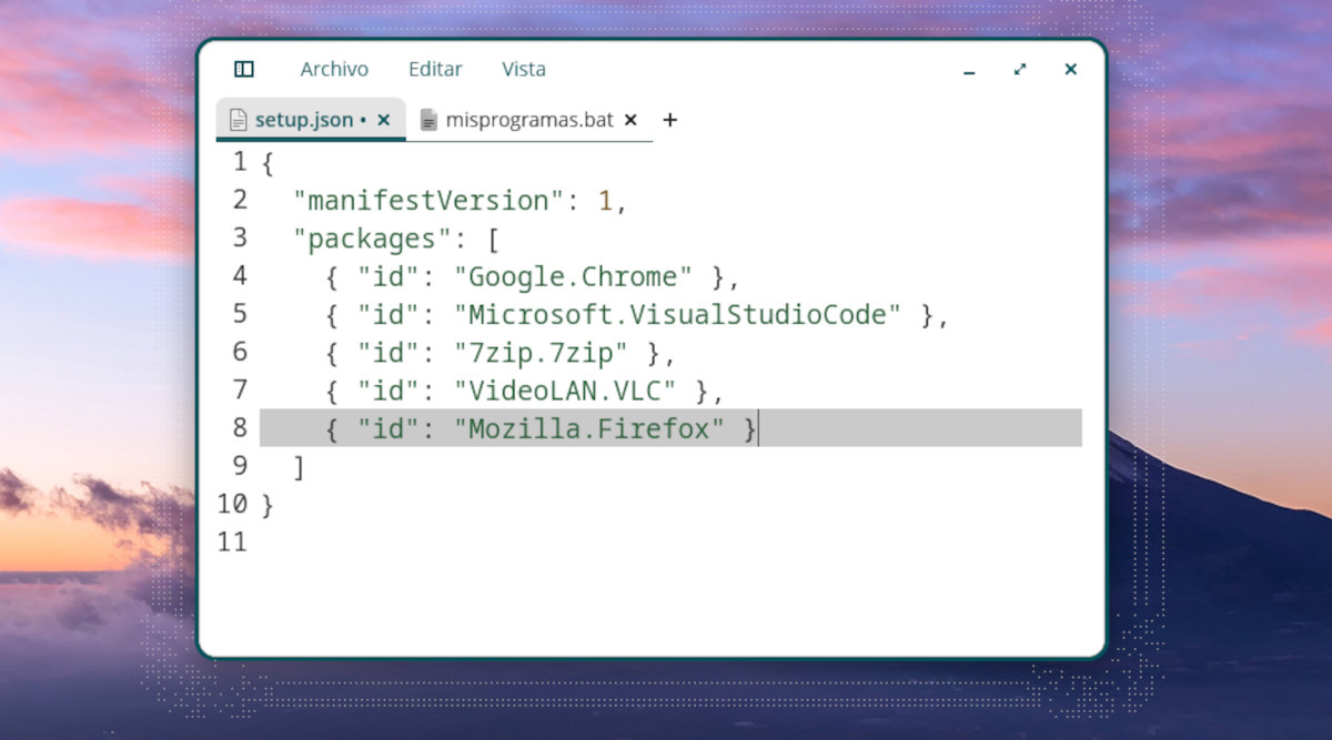 archivo JSON para instalar todos tus programas favoritos de una sola vez con WinGet