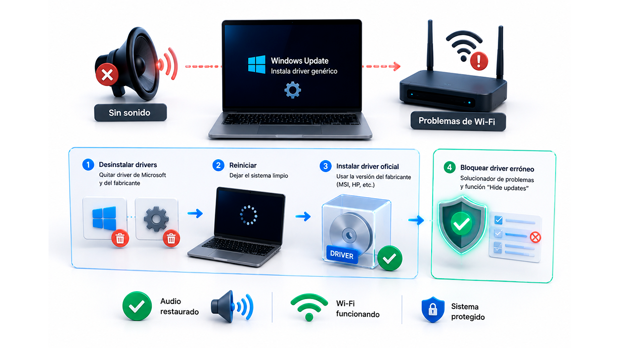 solucionar los problemas de audio y Wi-Fi actualización KB5094126 Windows