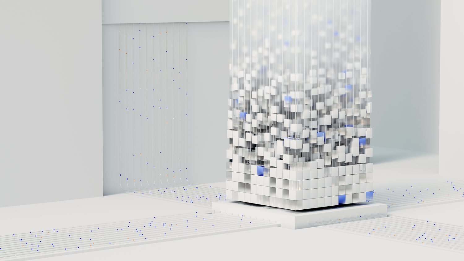 Representación abstracta en 3D de una red neuronal de inteligencia artificial, simbolizando la rotación de modelos de IA en una arquitectura resiliente.