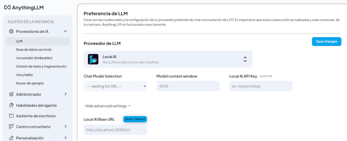 Conectar LocalAI con AnythingLLM
