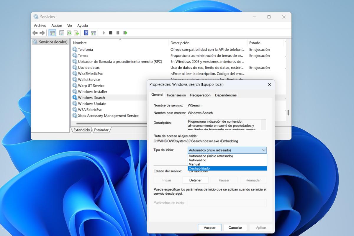 Desactivar Windows Search por completo
