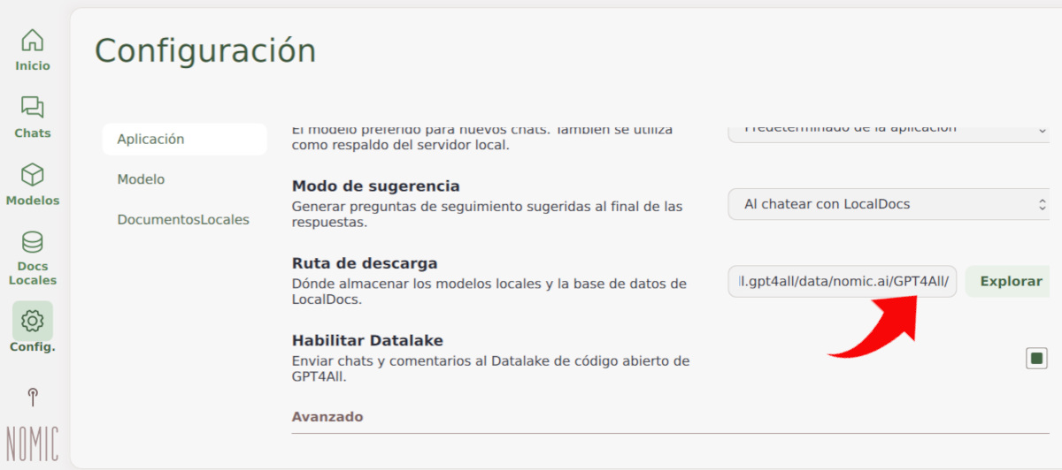 Directorio por defecto en GPT4All