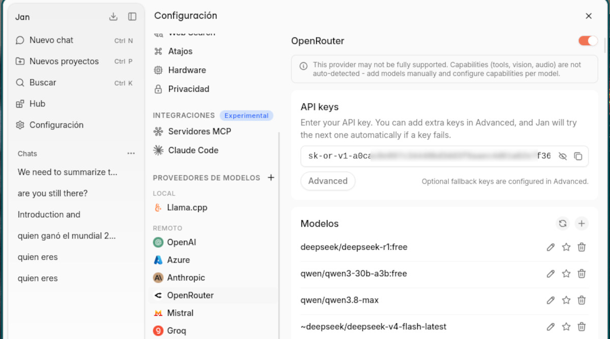Configurar OpenRouter en Jan AI