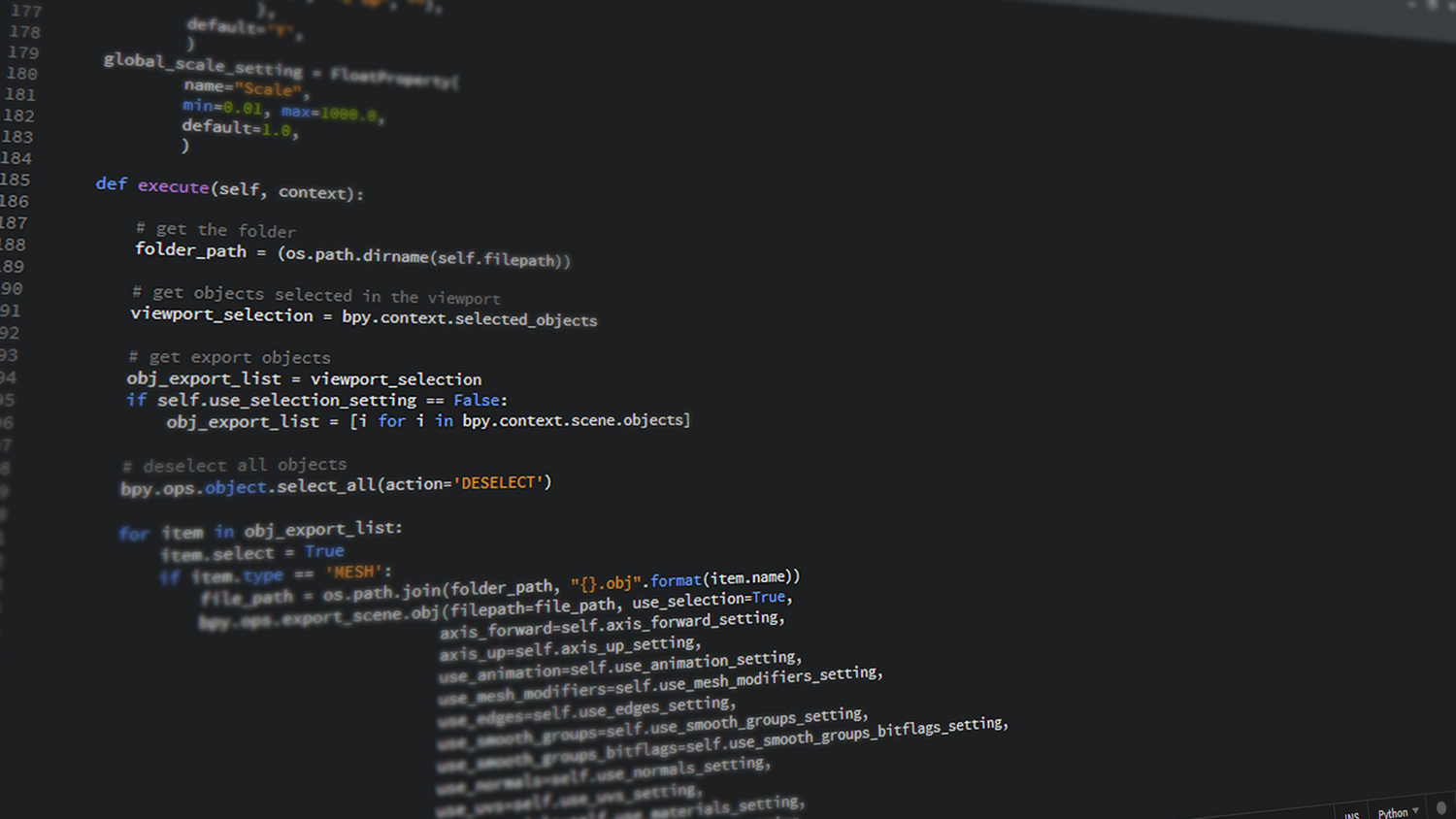 Vista detallada de código Python en una pantalla de ordenador, reflejando el desarrollo de software y la programación.
