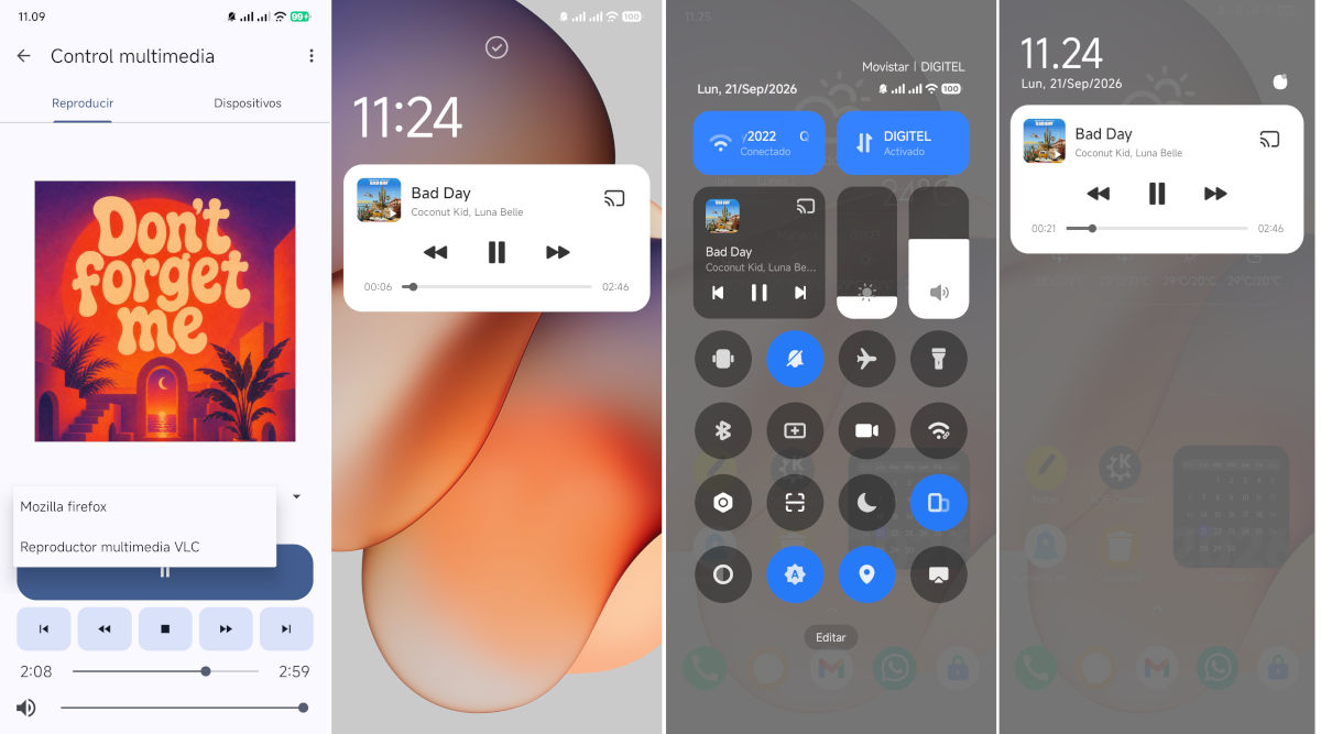 Controles multimedia de KDE Connect en móvil Android