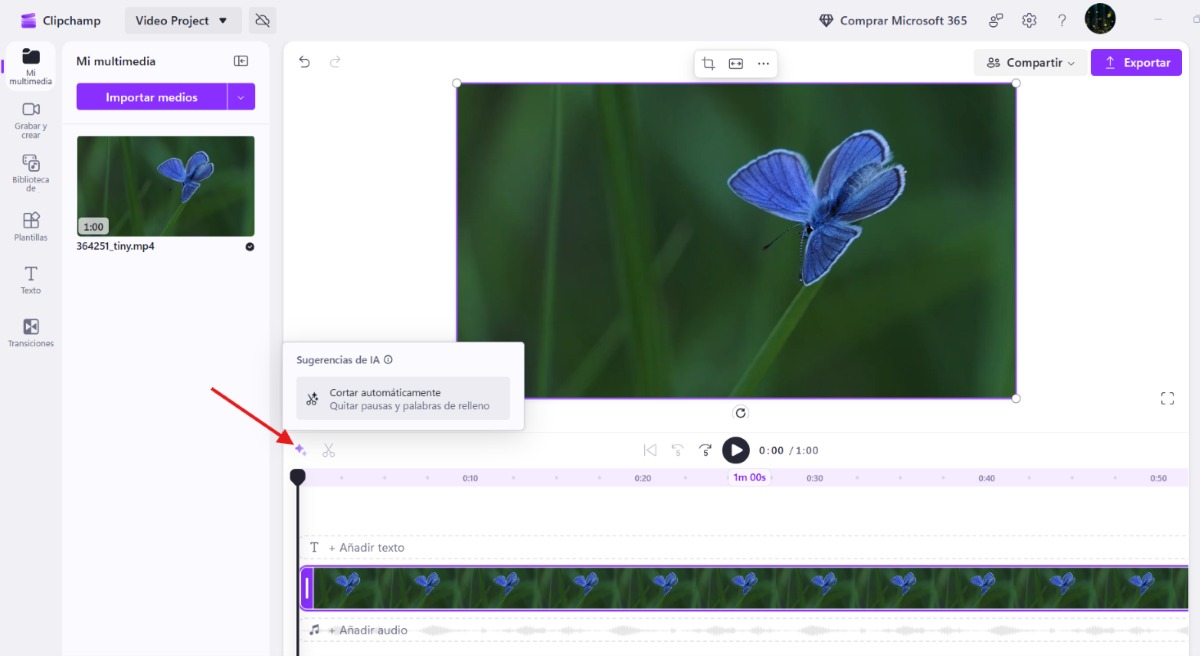 Eliminar silencios automáticamente de un video con Clipchamp