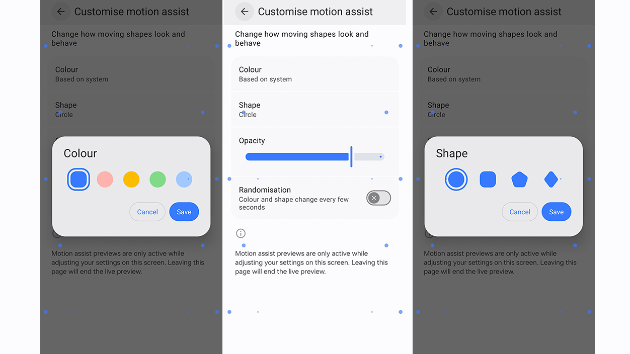 Personalización del aspecto visual en Motion Assist en Android 17