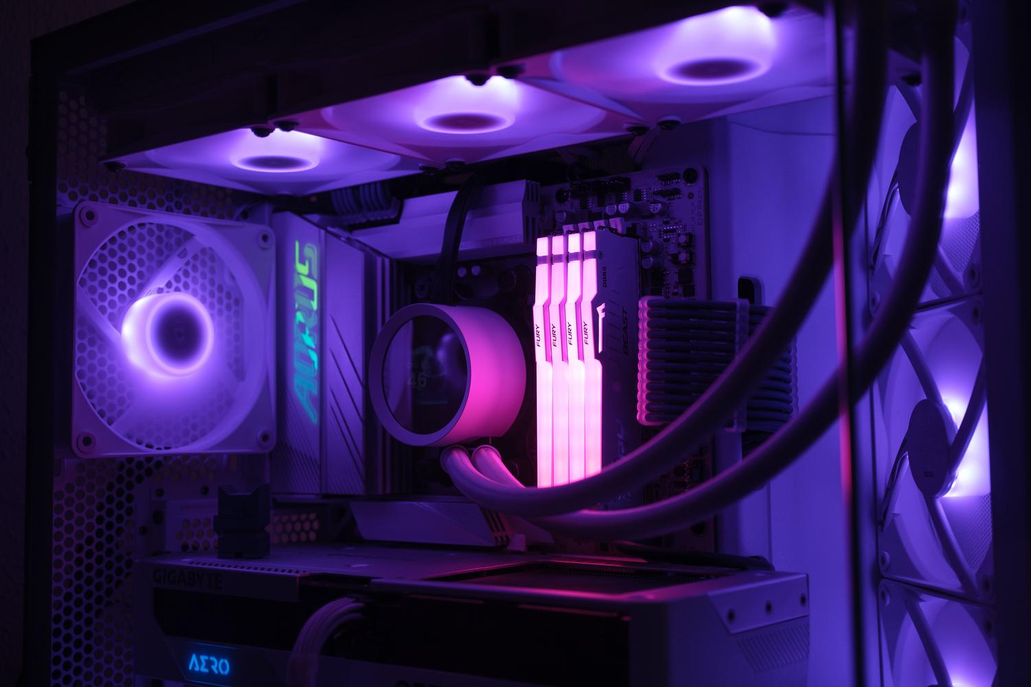 Primer plano de componentes de PC con iluminación RGB vibrante, representando la función de gestión de luces de LightKeeperService.exe.