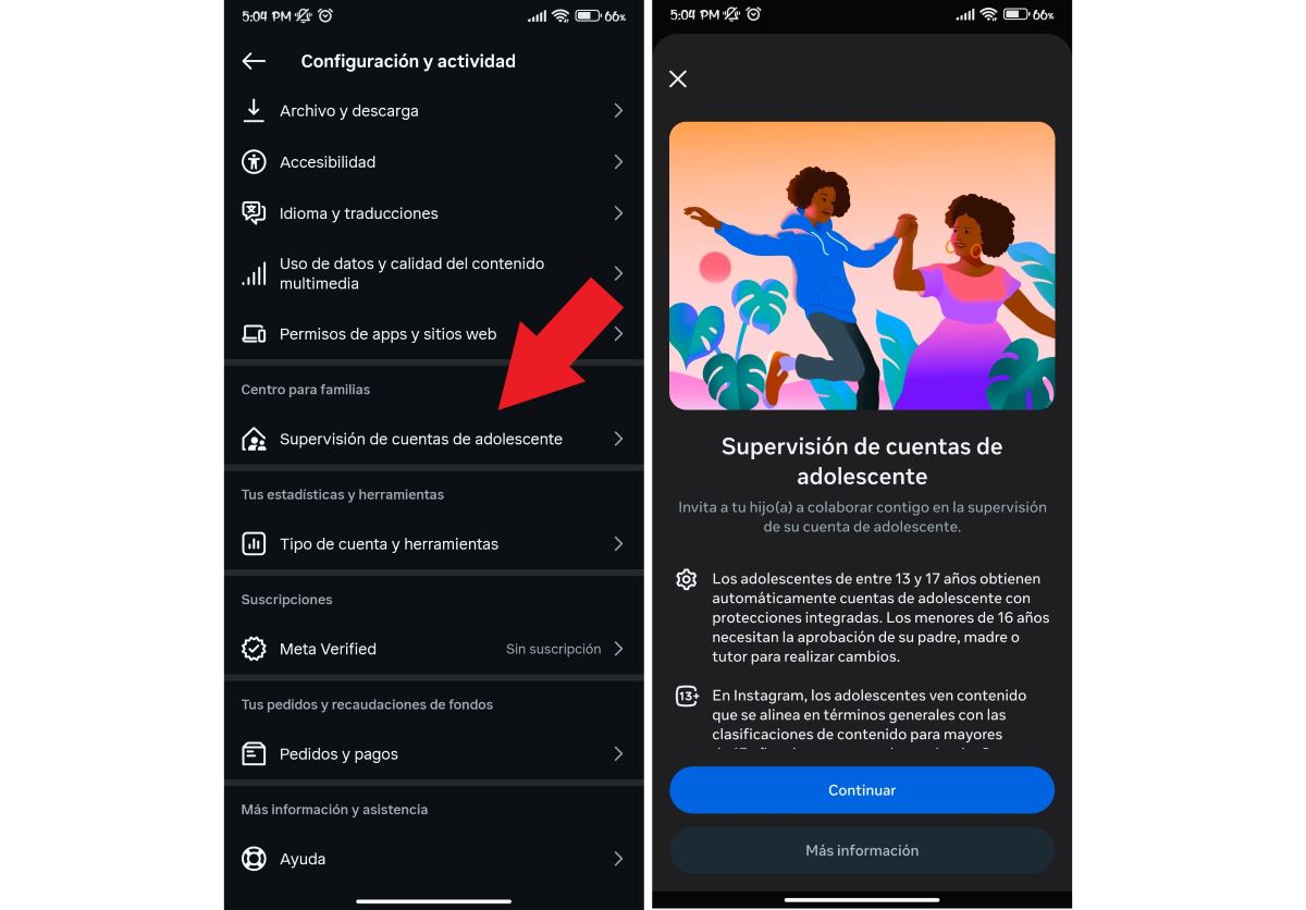 Supervisión de cuentas de adolescentes Meta