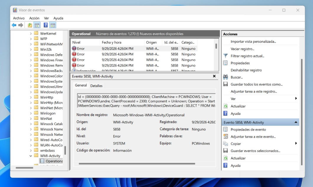 Visor de eventos Windows