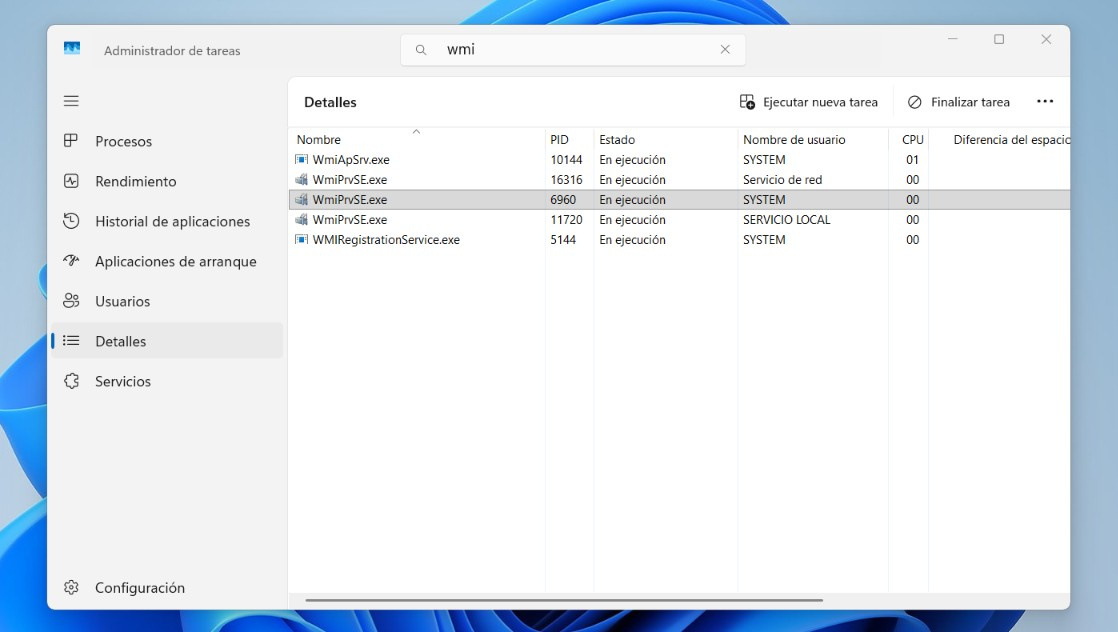 WMI Provider Host Administrador de tareas