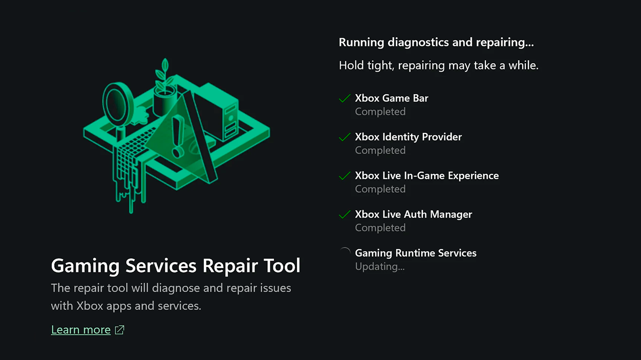 herramienta oficial de reparación de Gaming Services