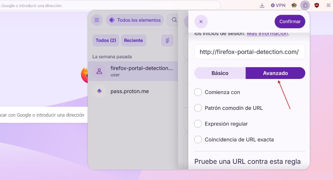 Ajustes avanzados en Proton Pass