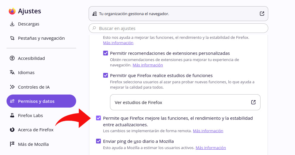Ajustes de Firefox mejoras entre actualizaciones