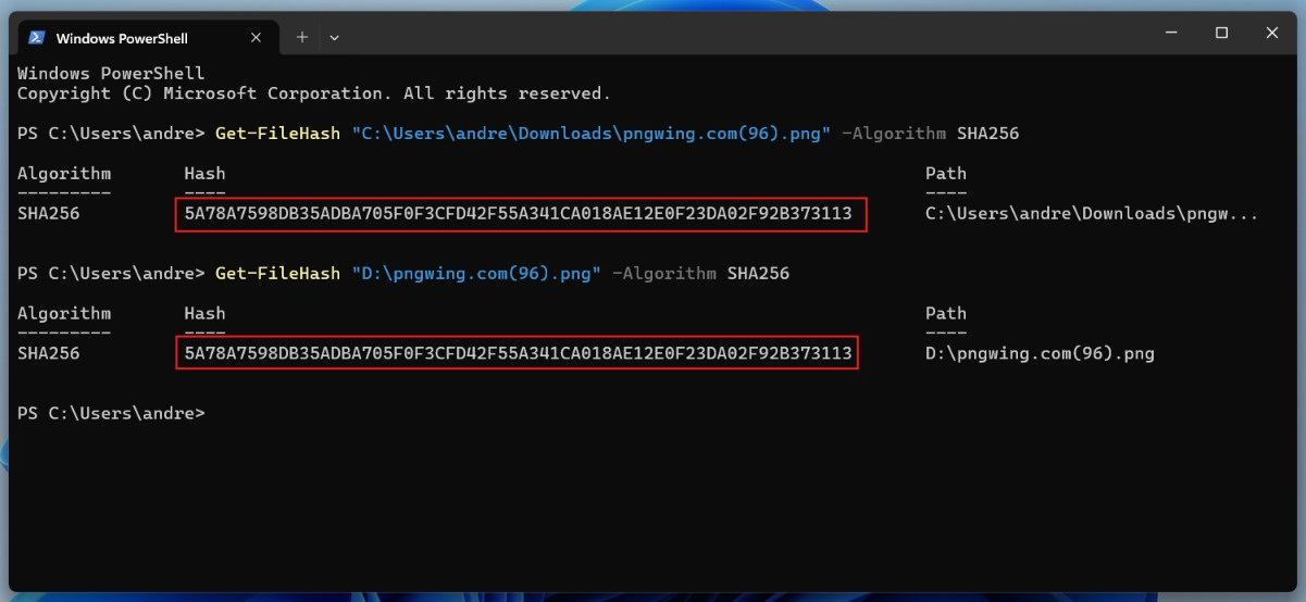 Get-FileHash PowerShell