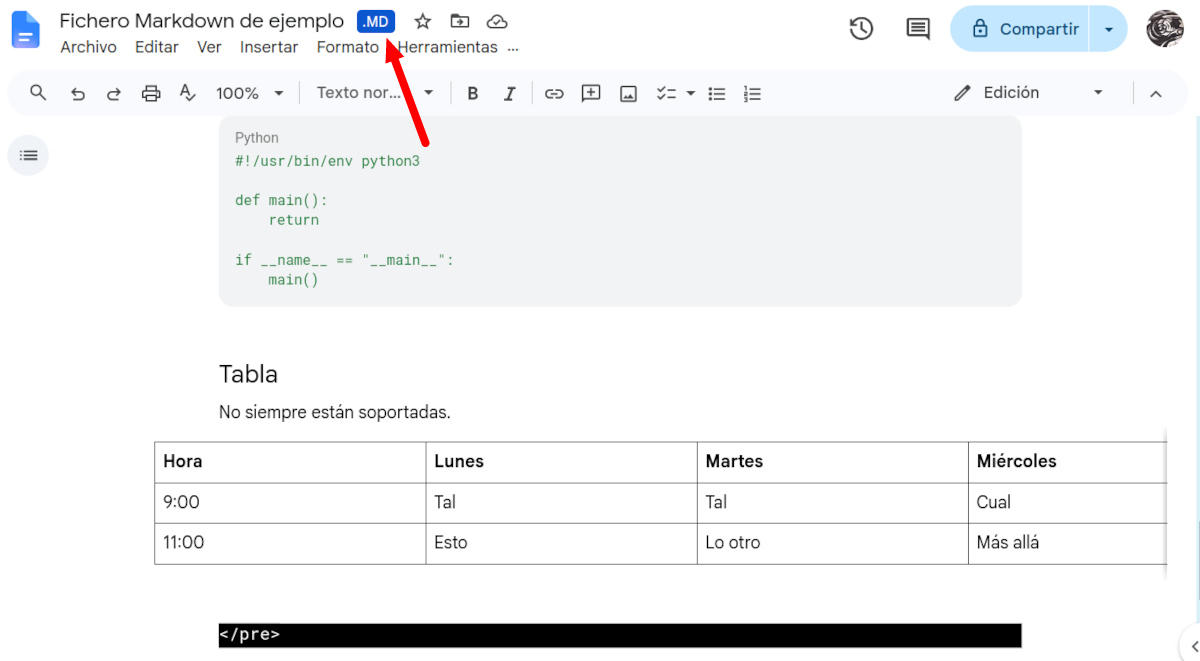 Archivo Markdown en Google Docs