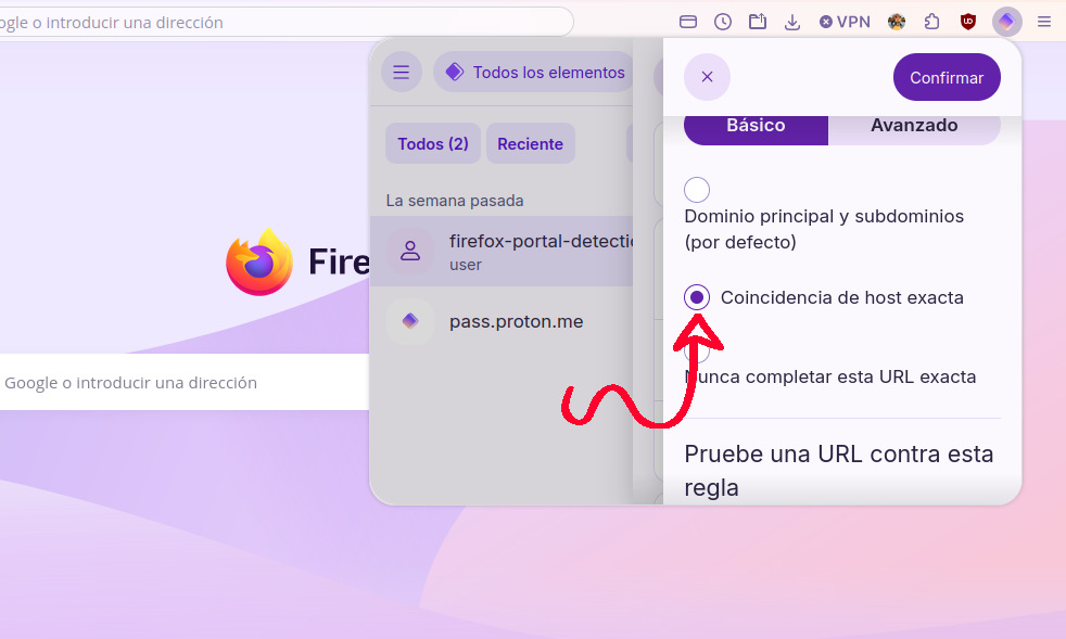 Cómo hacer que Proton Pass solo rellene una contraseña en una URL concreta