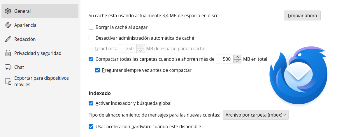 Compactación automática en Thunderbird