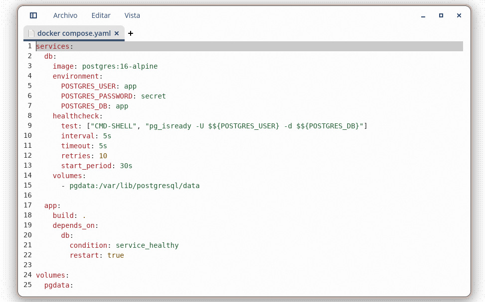 Configuración para evitar que Docker Compose arranque la app antes que la base de datos