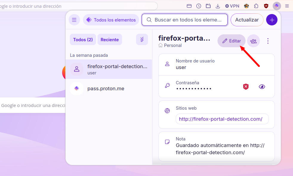 Editar el autocompletado en Proton Pass