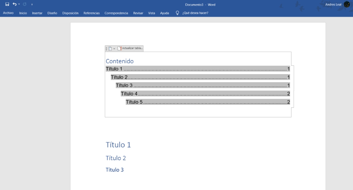 El índice de Word no muestra todos los títulos Tabla automática