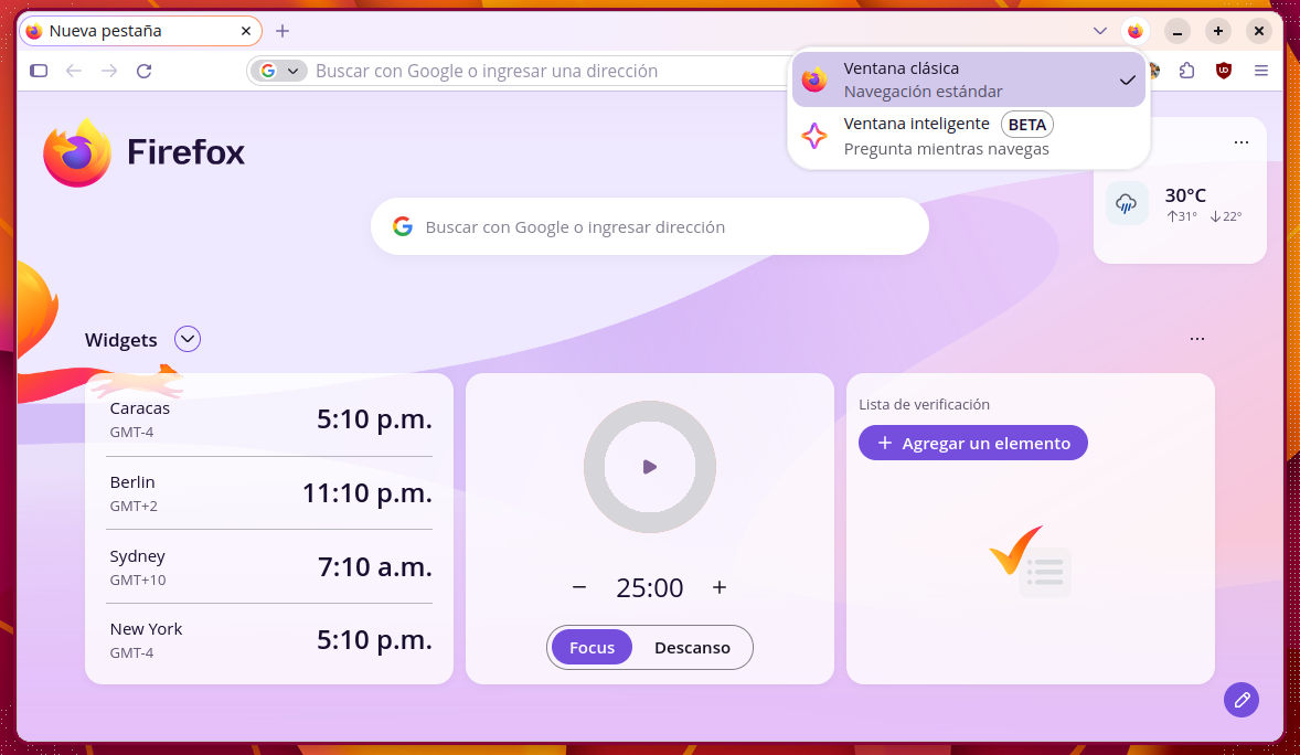 Firefox Classic interfaz