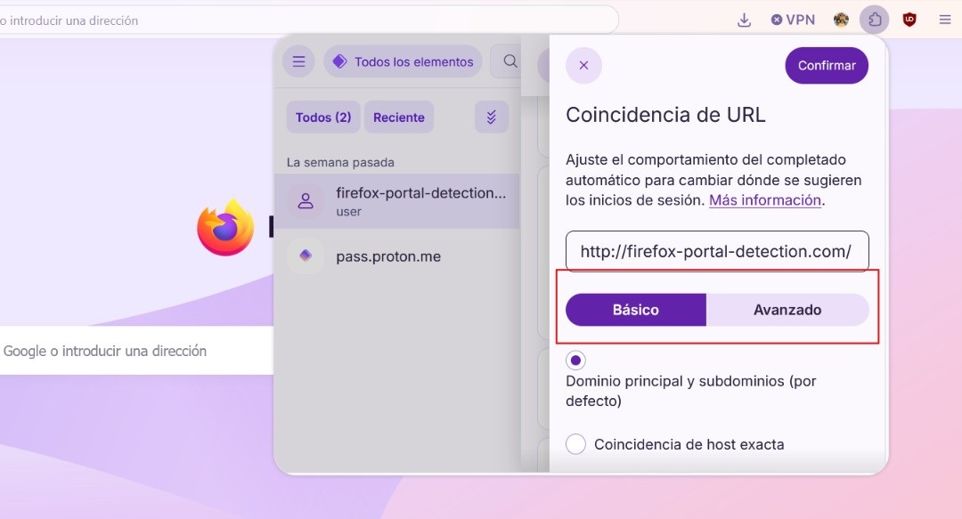 Limitar URL en Proton Pass