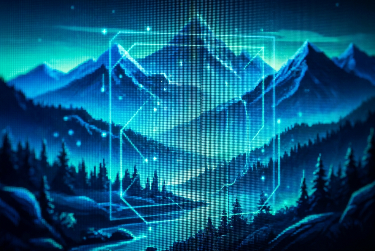Representación conceptual de una marca de agua digital imperceptible sobre una imagen generada por inteligencia artificial