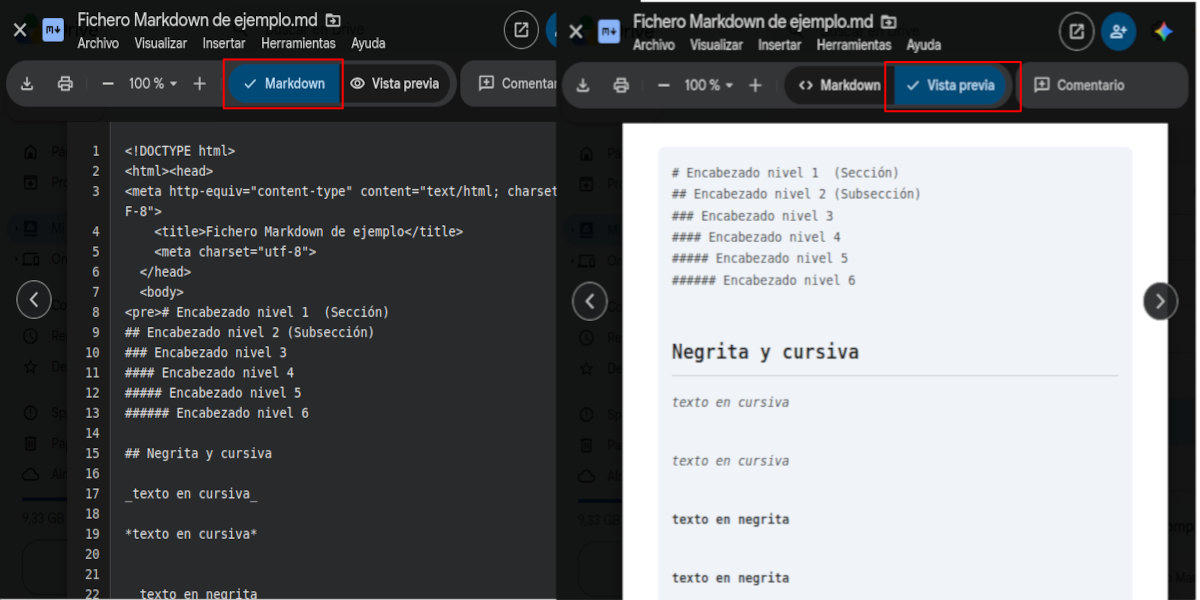 Vista previa archivo .md en Google Docs